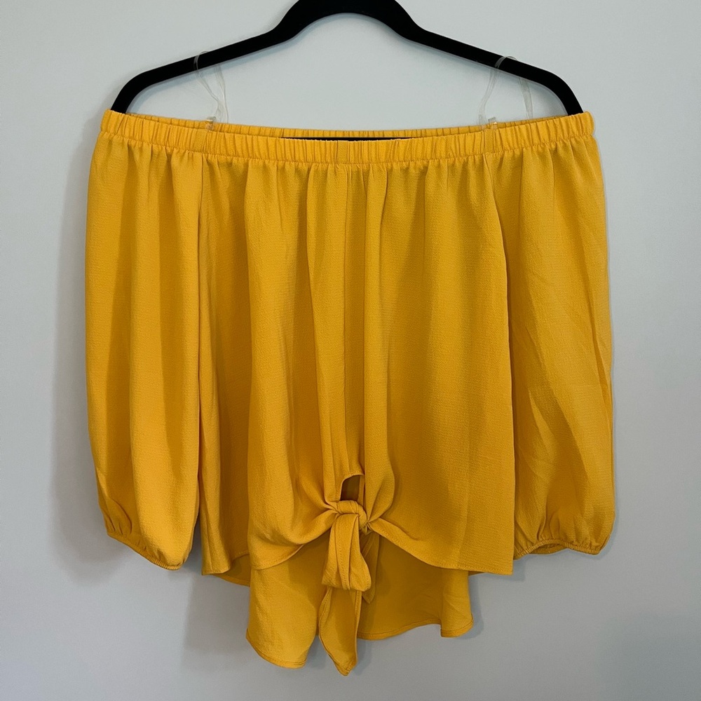 Yellow Off the Shoulder Blouse - Tie Up Front - Small